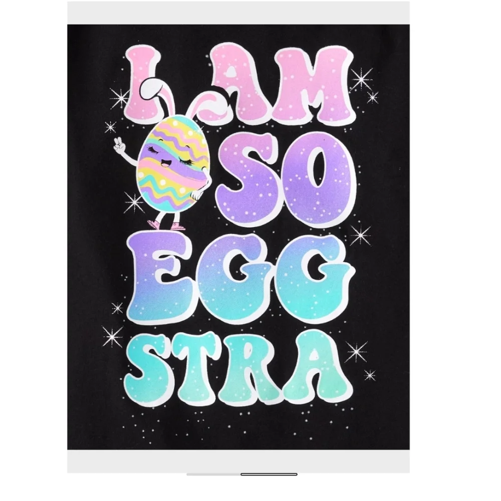 NWT The Children's Place Black Tee with Colorful Eggstra Graphic